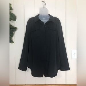 Isaac Mizrahi Black LS Buttondown Dress Blouse Lace Back & Shoulders Ladies NWOT